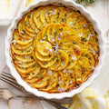 Buffet hot - Süßkartoffelgratin mit gegrilltem Ziegenkäse,Honig und Sesam. 12 Portionen