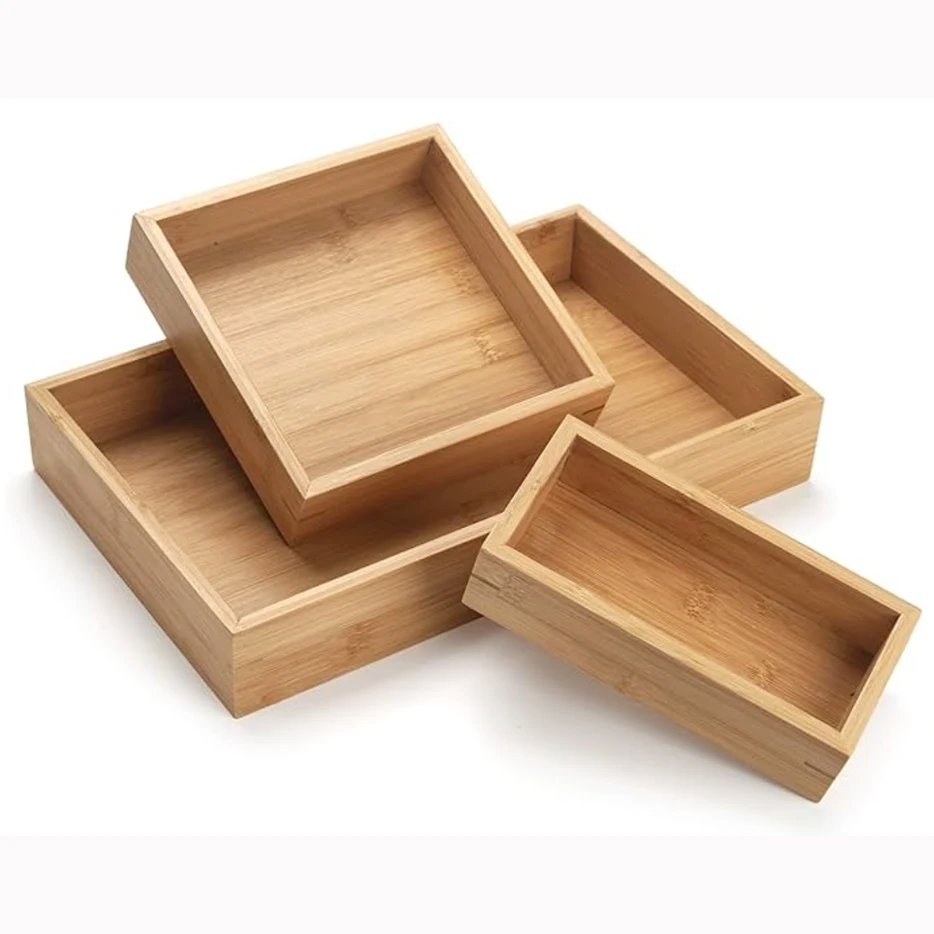 Mehrweg / Holz Platten und Bambus Körbe Paket M