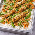 Buffet hot - Jasmin Reis mit Tofu-Satay Zuckerschotten, Karotten und Erdnusssauce x 12 Portionen